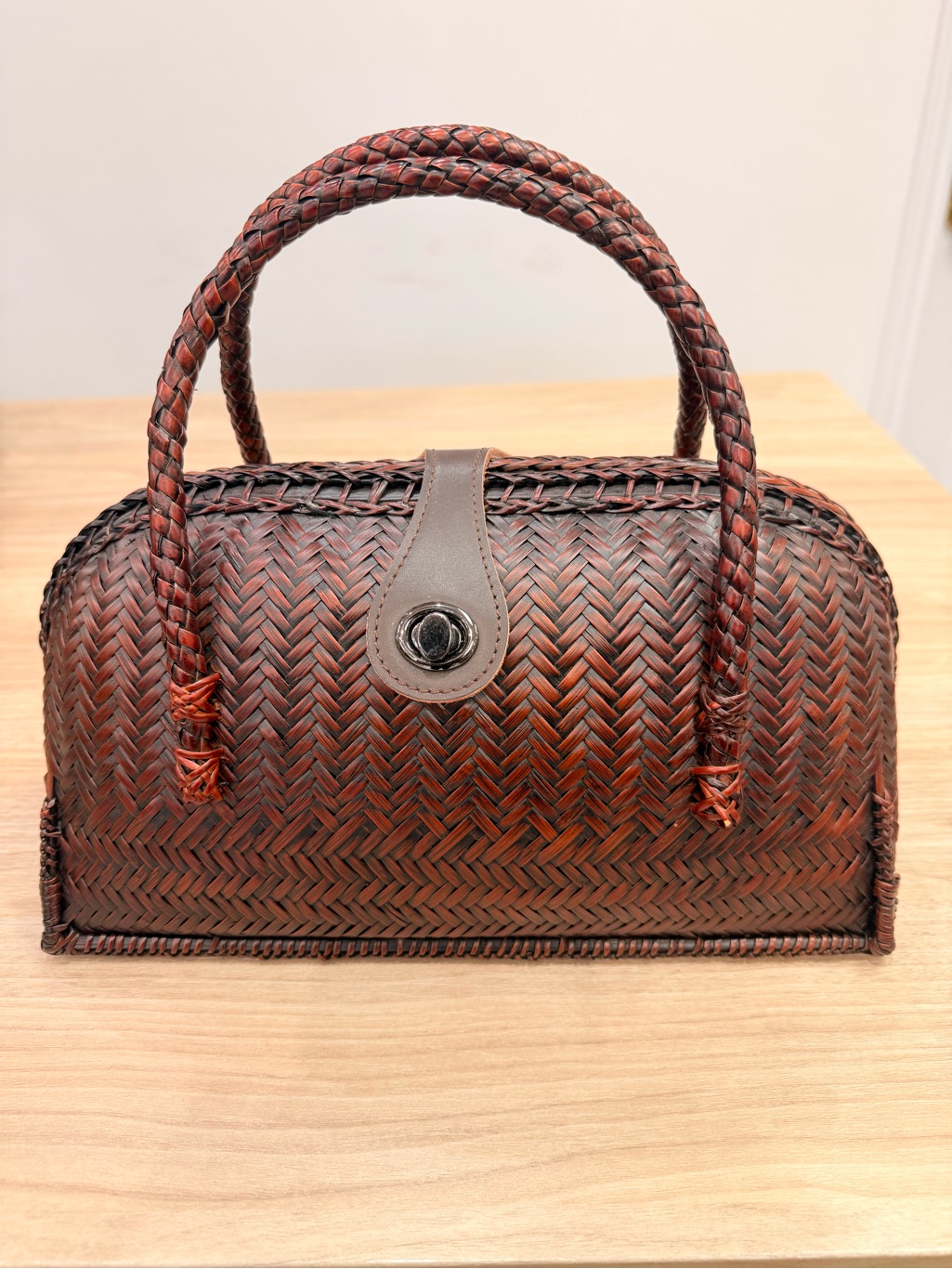 Hand Crafted Brown Woven Mini Top-Handle Bag